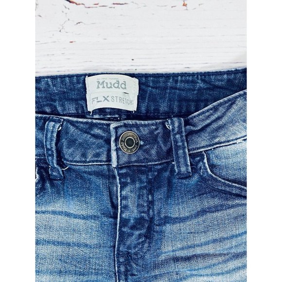 Mudd FLX Stretch Womens Jean Shorts Sz 3 Denim Booty Raw Rolled Hem Blue Shorty - Picture 3 of 9
